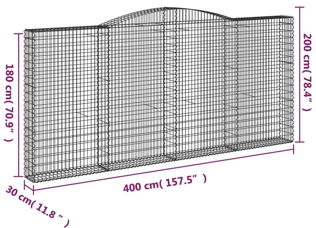 vidaXL Συρματοκιβώτια Τοξωτά 15 τεμ. 400x30x180/200 εκ. Γαλβαν. Ατσάλι