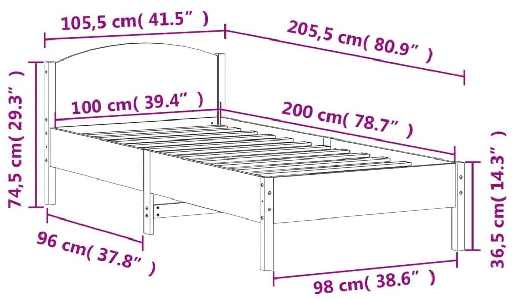 Σκελετός Κρεβατιού Χωρίς Στρώμα Λευκό 100x200 εκ. Μασίφ Πεύκο - Λευκό