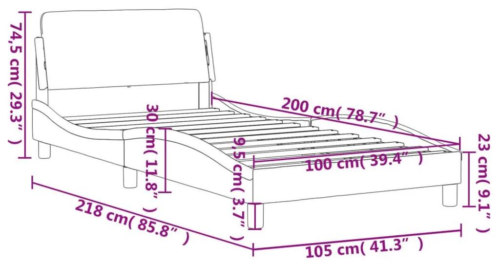Πλαίσιο Κρεβατιού με Κεφαλάρι Ανοιχτό Γκρι 100x200εκ.Υφασμάτινο - Γκρι