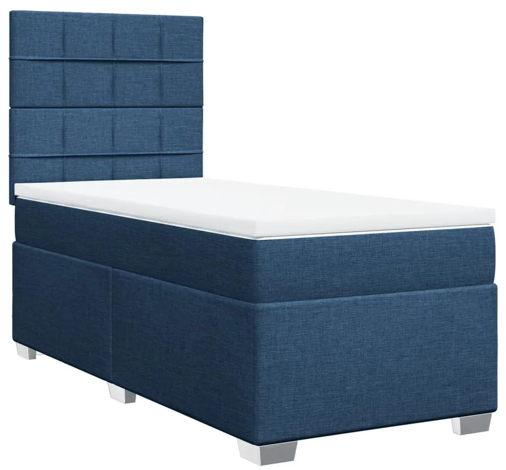 vidaXL Κρεβάτι Boxspring με Στρώμα Μπλε 100 x 200 εκ. Υφασμάτινο