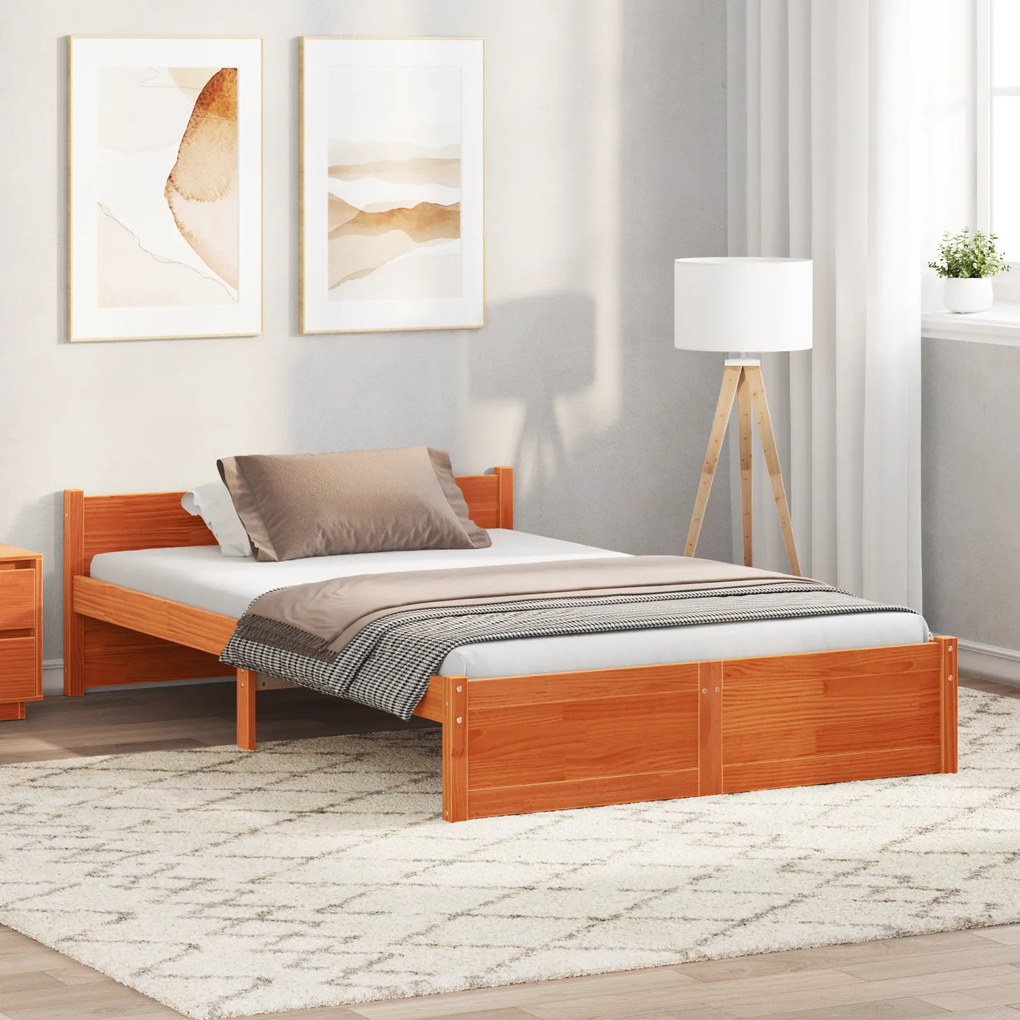 vidaXL Σκελετός Κρεβατιού Καφέ κεριού 120 x 200 cm Μασίφ ξύλο πεύκου