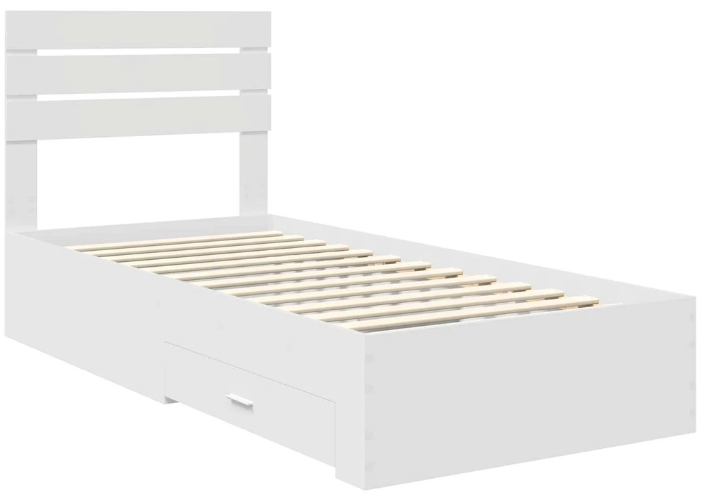 vidaXL Σκελετός Κρεβατιού με συρτάρι Άσπρο και Ασημί 75 x 190 cm