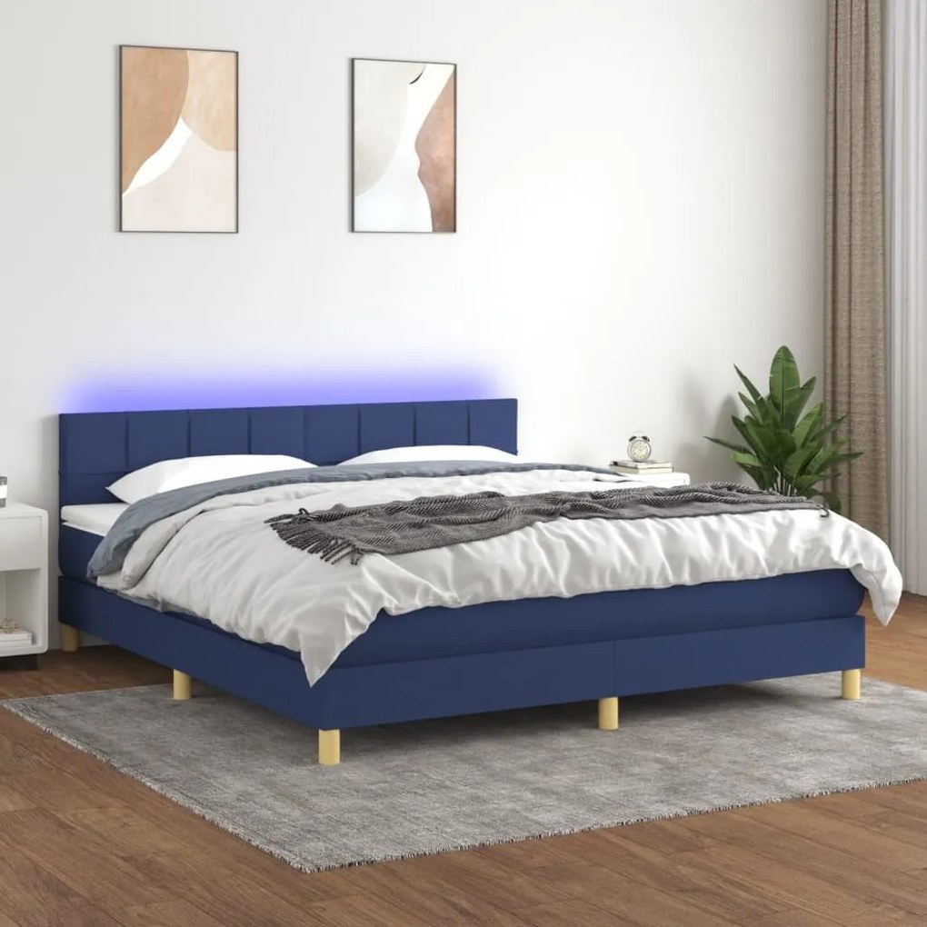 ΚΡΕΒΑΤΙ BOXSPRING ΜΕ ΣΤΡΩΜΑ &amp; LED ΜΠΛΕ 180X200 ΕΚ. ΥΦΑΣΜΑΤΙΝΟ 3133739