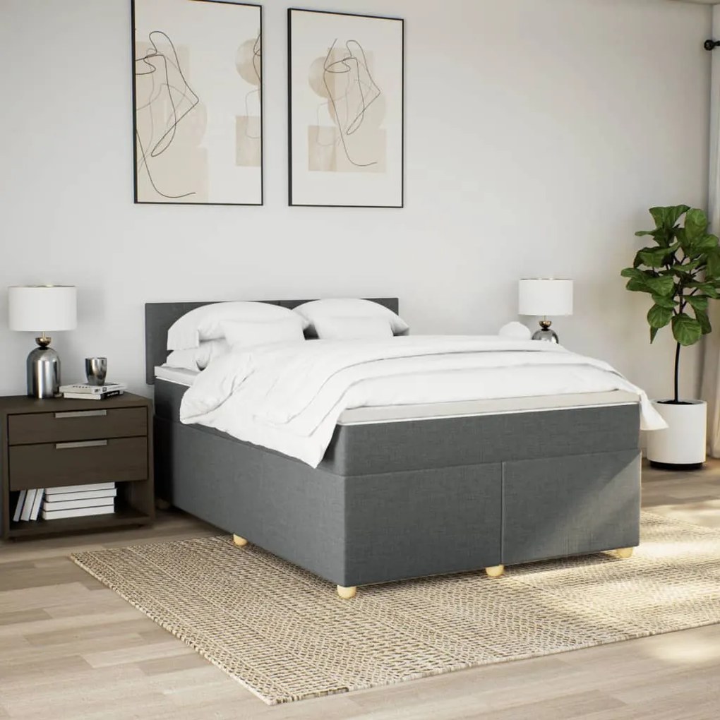 vidaXL Κρεβάτι Boxspring με Στρώμα Σκούρο Γκρι 140x190 εκ. Υφασμάτινο