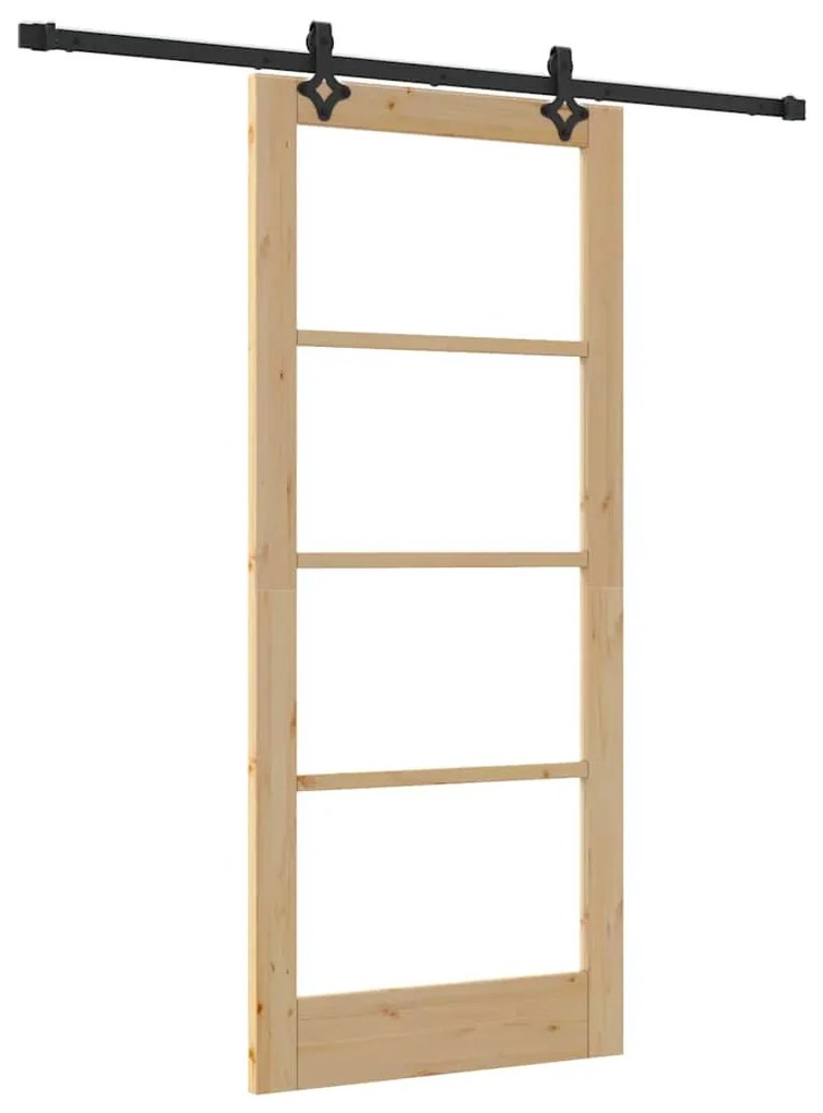 vidaXL Συρόμενη Πόρτα Χειροκίνητος Καφέ 86 x 198.5 cm Ξύλο και μέταλλο