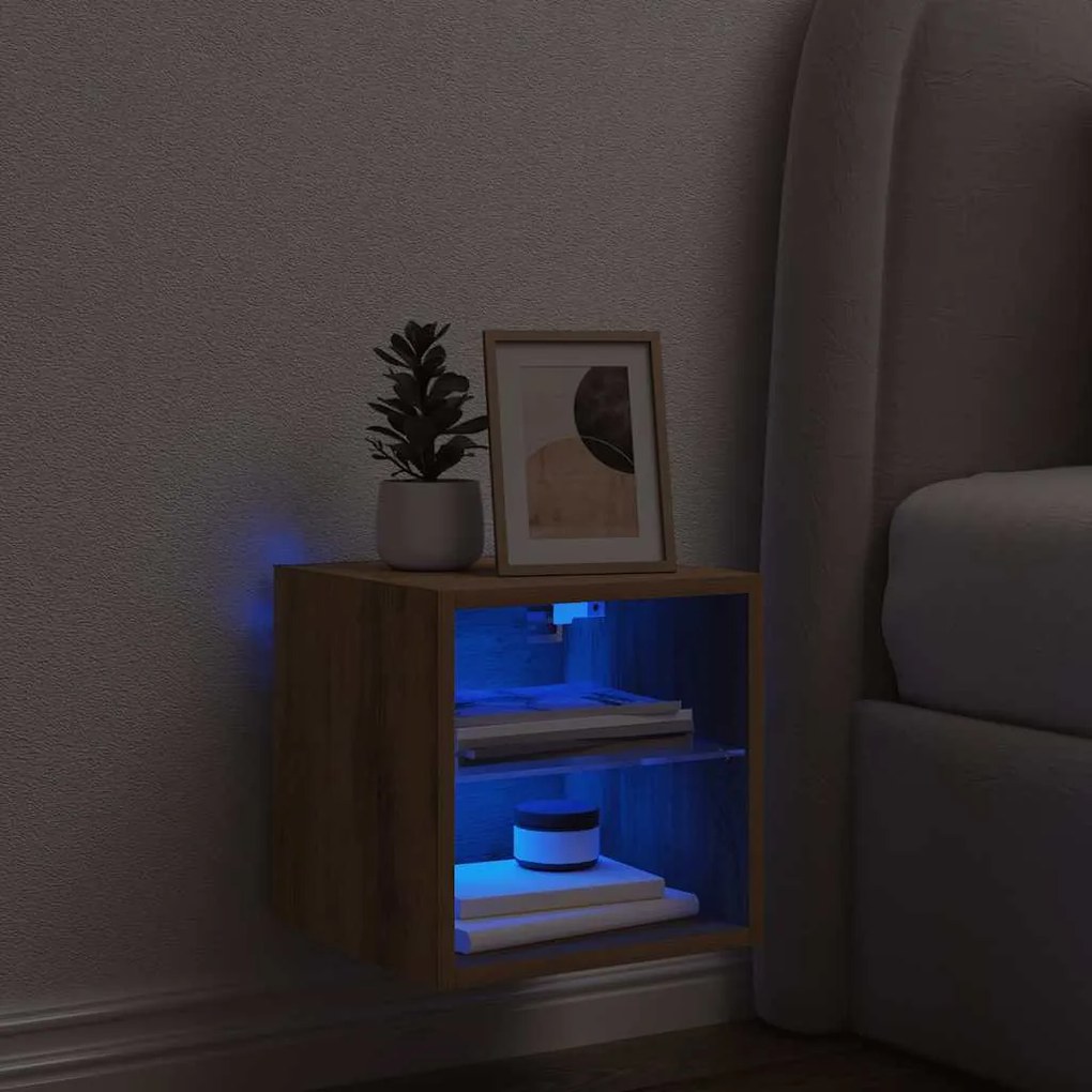 vidaXL Έπιπλο Τοίχου Τηλεόρασης με LED τεχνίτης Δρυς 30 x 28,5 x 30εκ.