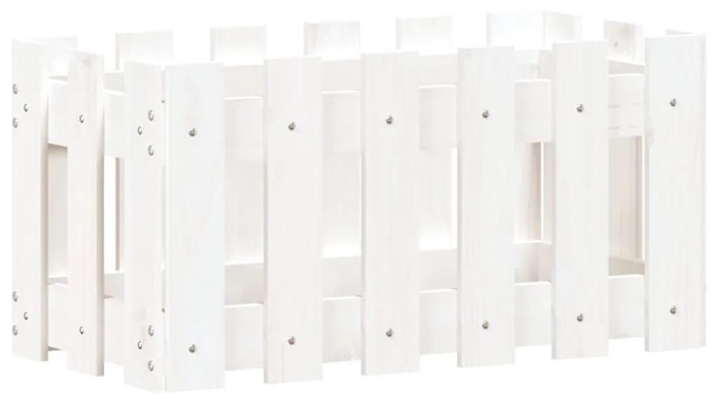 Ζαρντινιέρα με Σχέδιο Φράχτη Λευκή 60 x 30 x 30 εκ. Μασίφ Πεύκο - Λευκό