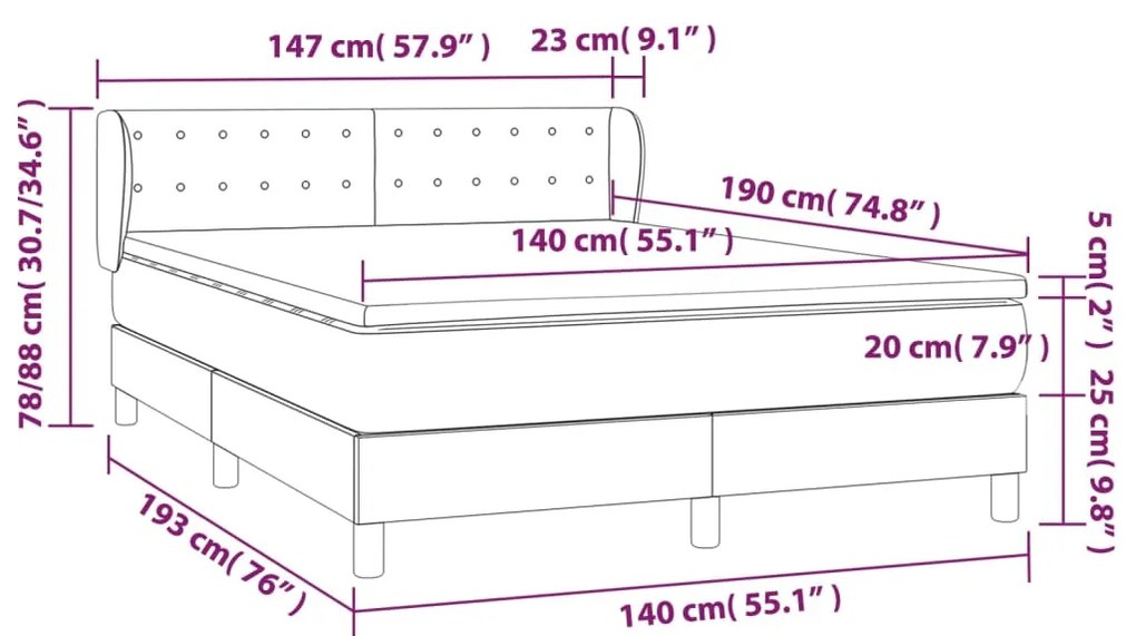 Κρεβάτι Boxspring με Στρώμα Μαύρο 140x190 εκ. Βελούδινο - Μαύρο