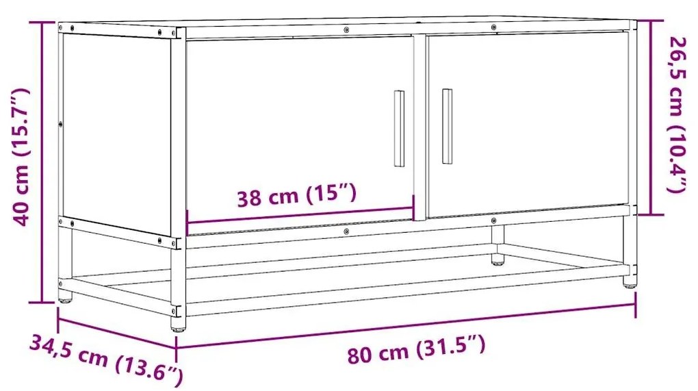 Έπιπλο Τηλεόρασης Καφέ Δρυς 80x34,5x40εκ Επεξ. Ξύλο/Μέταλλο - Καφέ