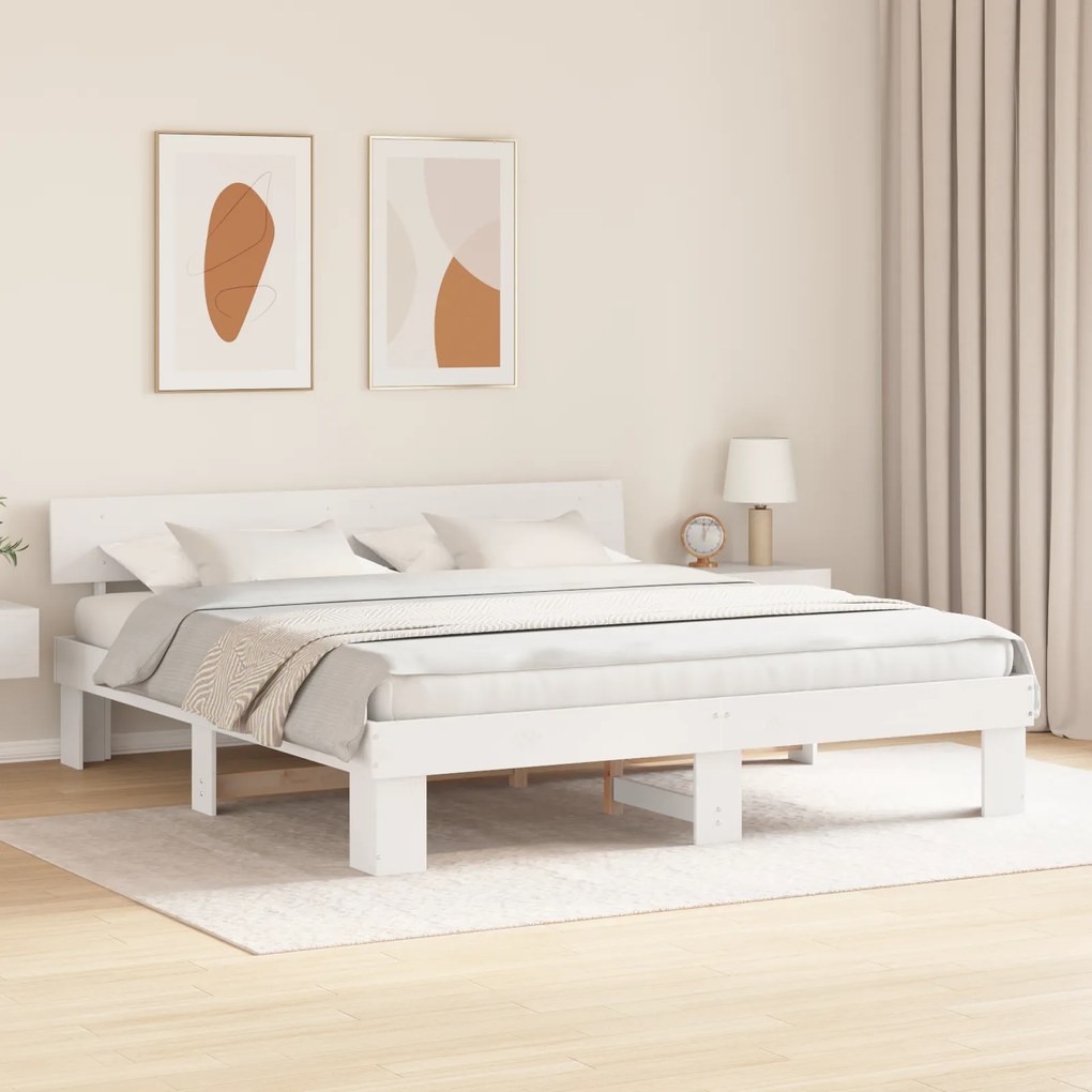 vidaXL Σκελετός Κρεβατιού Λευκό 180 x 200 cm Συμπαγές ξύλο πεύκου