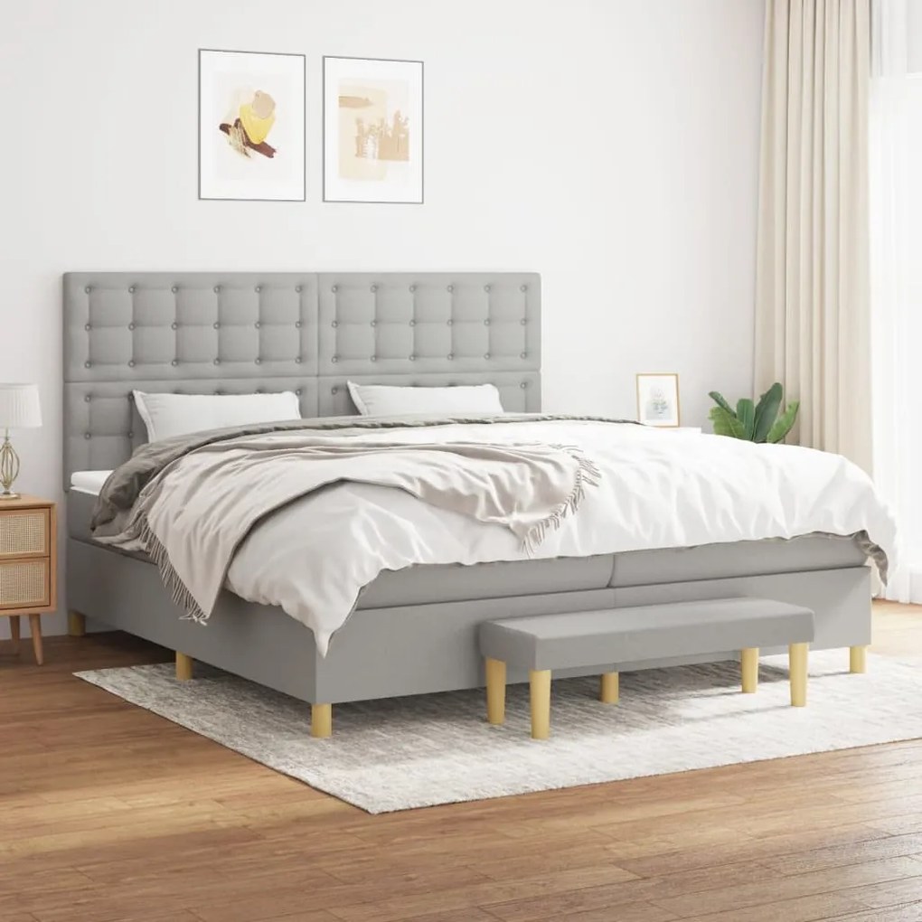 Κρεβάτι Boxspring με Στρώμα Ανοιχτό Γκρι 200x200 εκ. Υφασμάτινο - Γκρι