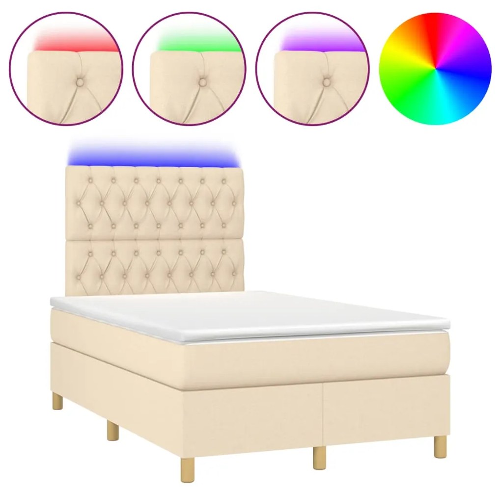 ΚΡΕΒΑΤΙ BOXSPRING ΜΕ ΣΤΡΩΜΑ &amp; LED ΚΡΕΜ 120X190 ΕΚ. ΥΦΑΣΜΑΤΙΝΟ 3270272