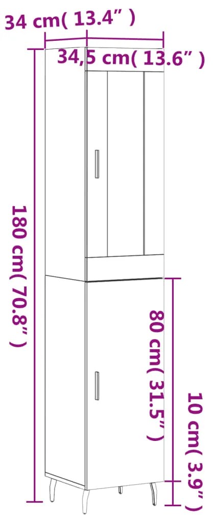 Ντουλάπι Γυαλ. Λευκό 34,5 x 34 x 180 εκ. από Επεξεργασμένο Ξύλο - Λευκό