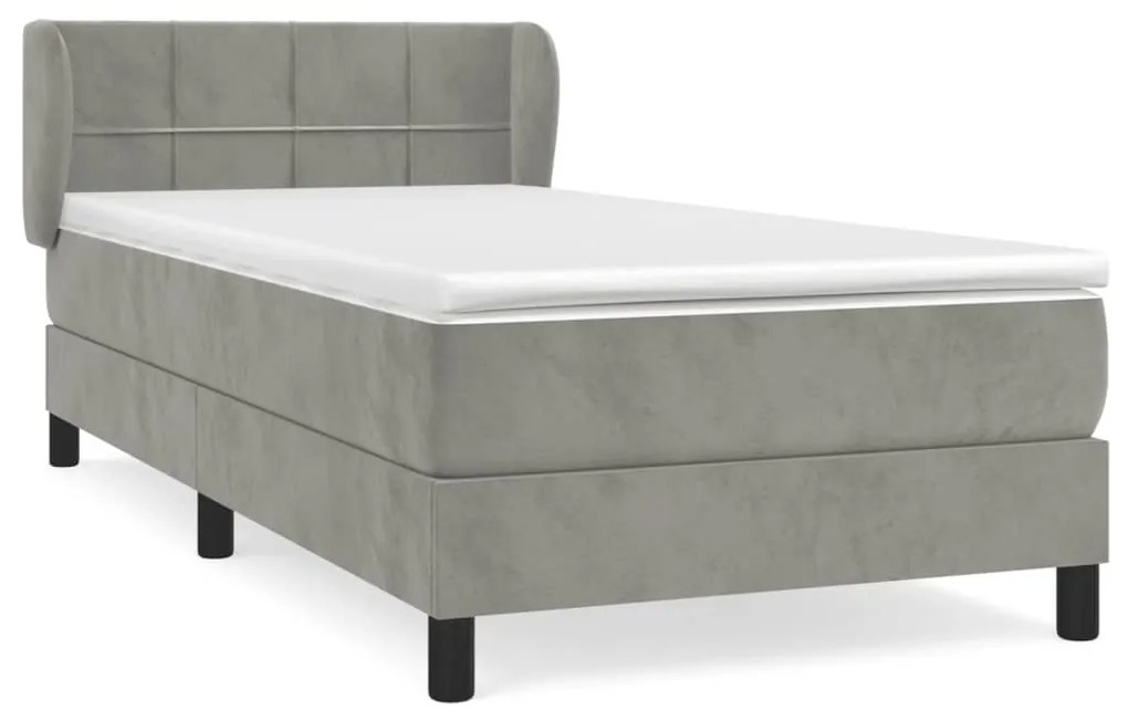 vidaXL Κρεβάτι Boxspring με Στρώμα Ανοιχτό Γκρι 90x190 εκ. Βελούδινο