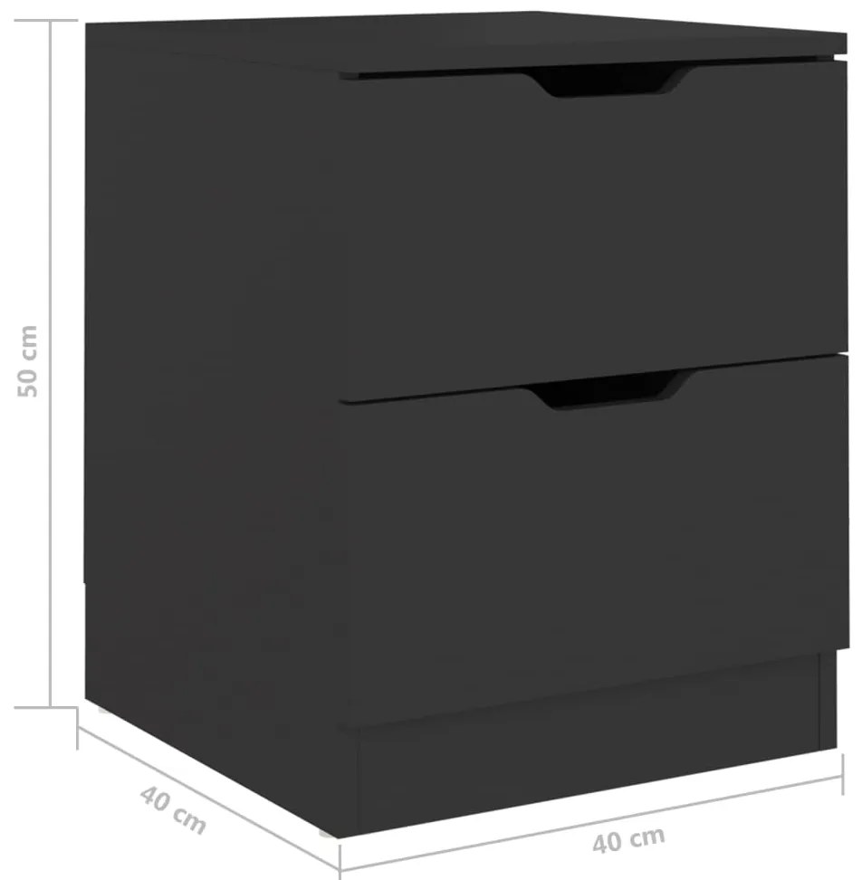 vidaXL Κομοδίνα 2 τεμ. Μαύρα 40 x 40 x 50 εκ. από Επεξεργασμένο Ξύλο