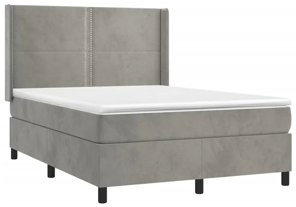 Κρεβάτι Boxspring με Στρώμα Ανοιχτό Γκρι 140x200 εκ. Βελούδινο - Γκρι