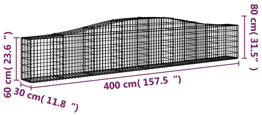 vidaXL Συρματοκιβώτιο Τοξωτό 400x30x60/80εκ. από Γαλβανισμένο Χάλυβα