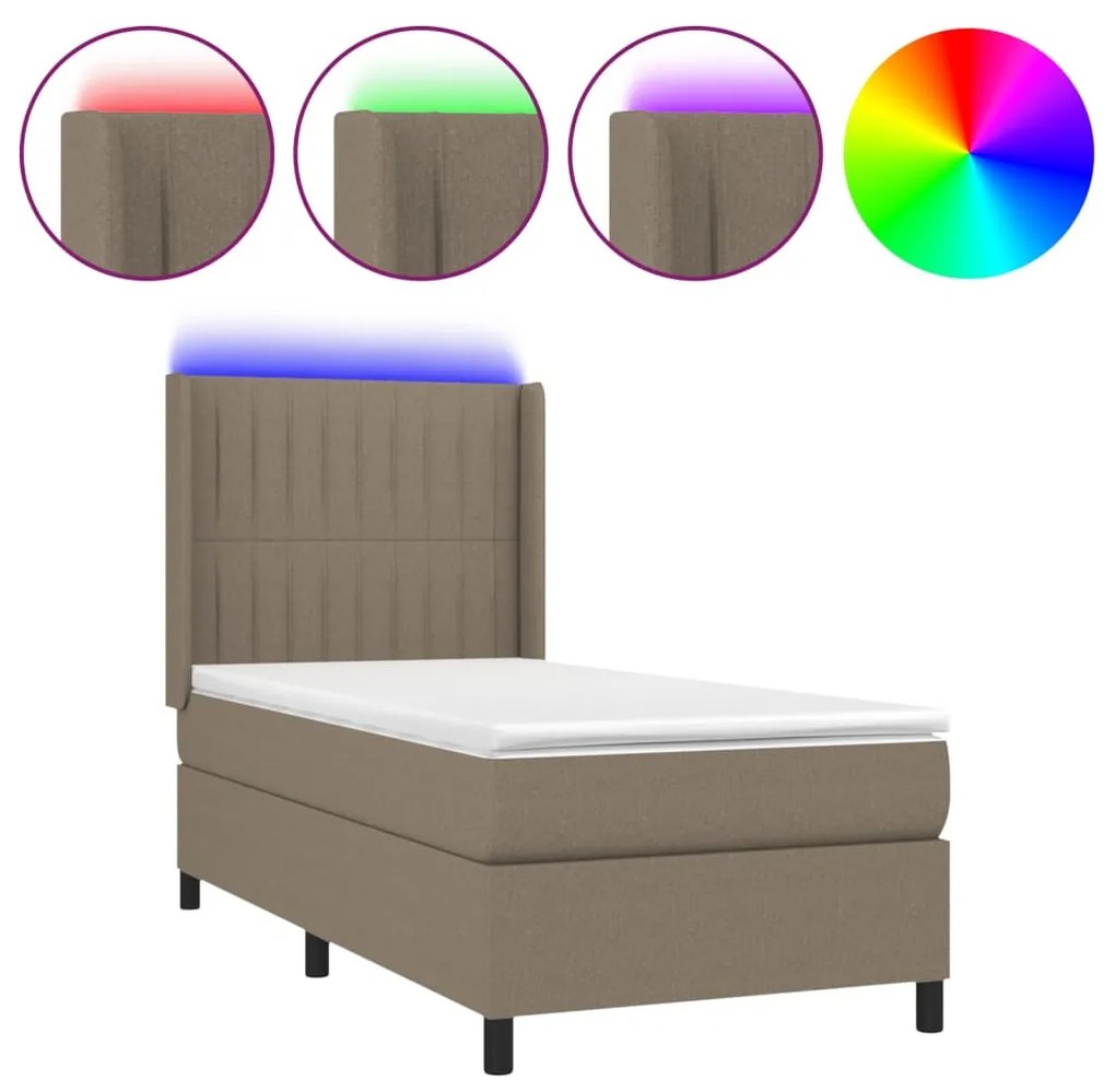 Κρεβάτι Boxspring με Στρώμα &amp; LED Taupe 80x200 εκ. Υφασμάτινο - Μπεζ-Γκρι