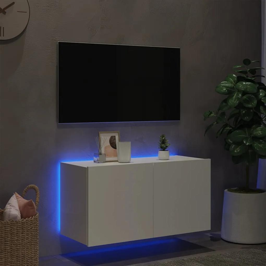 vidaXL Έπιπλο Τοίχου Τηλεόρασης με LED Λευκό 80x35x41 εκ.