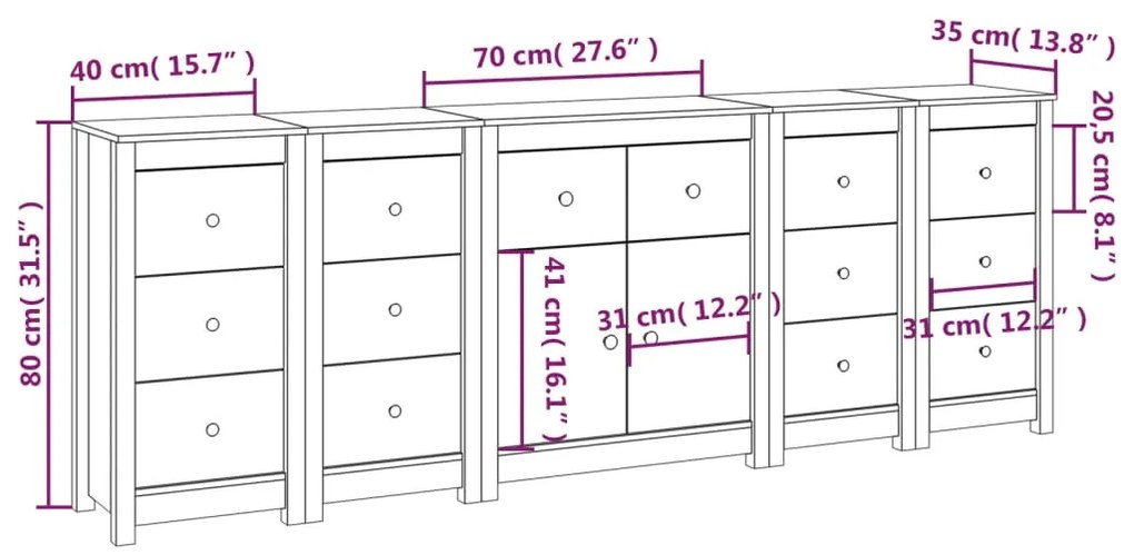 vidaXL Ντουλάπι Λευκό 230 x 35 x 80 εκ. από Μασίφ Ξύλο Πεύκου