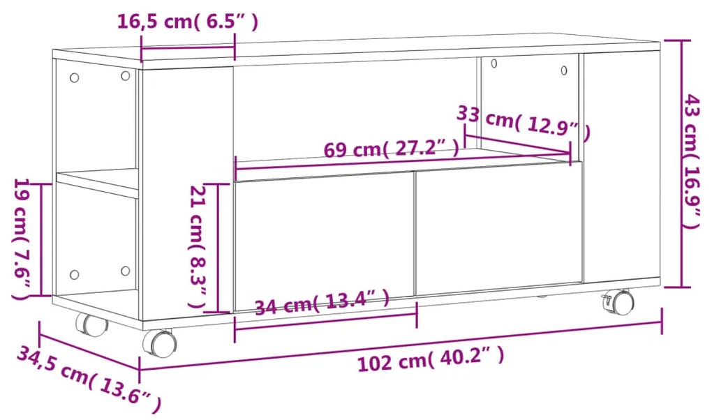 Έπιπλο Τηλεόρασης Μαύρο 102x34,5x43 εκ. Επεξεργασμένο Ξύλο - Μαύρο