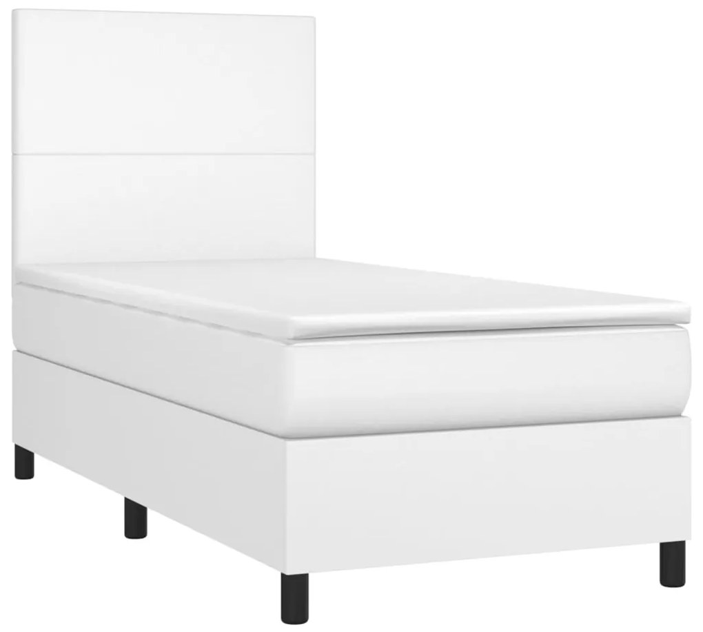 vidaXL Κρεβάτι Boxspring με Στρώμα & LED Λευκό 80x200 εκ. Συνθ. Δέρμα