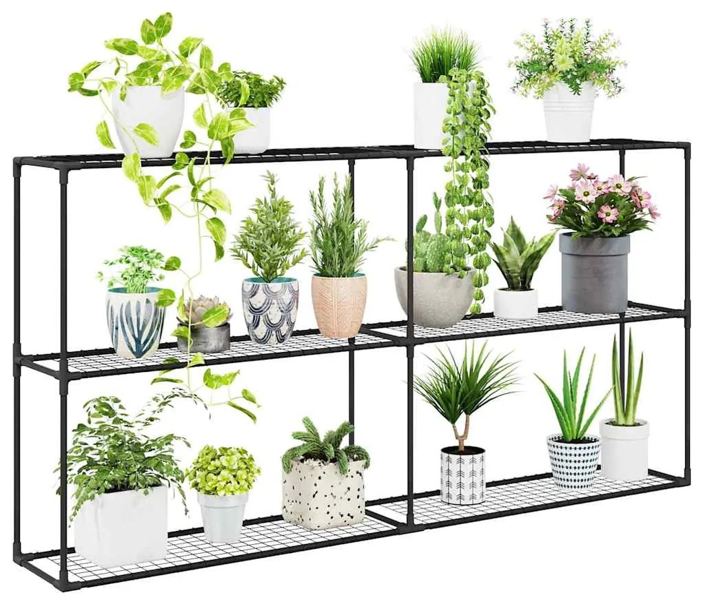 vidaXL Ράφι φυτών 3 επιπέδων Μαύρο 200 x 32 x 104 εκ. Ατσάλι