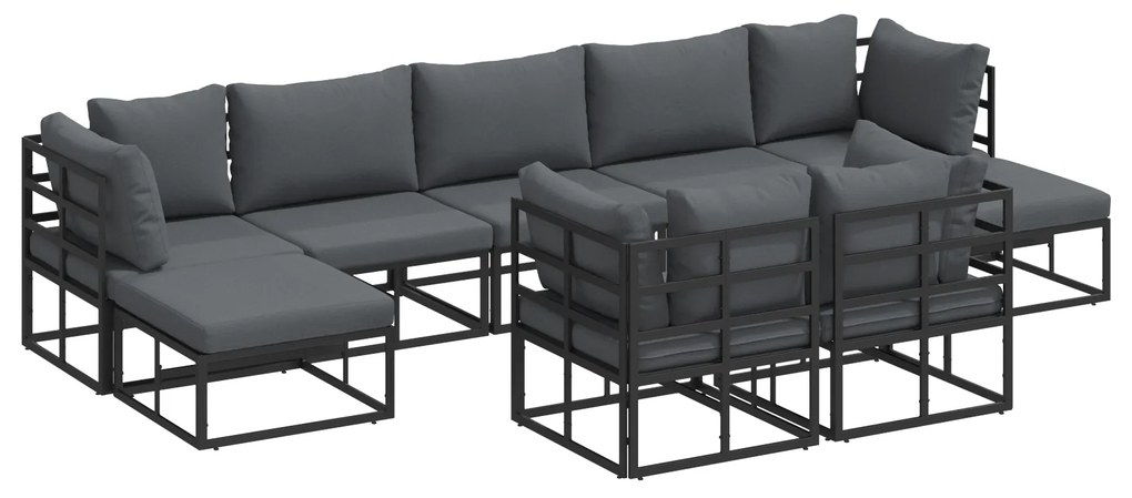 vidaXL Σετ Καναπέ Κήπου με μαξιλάρι 9 pcs Μαύρο Αλουμίνιο