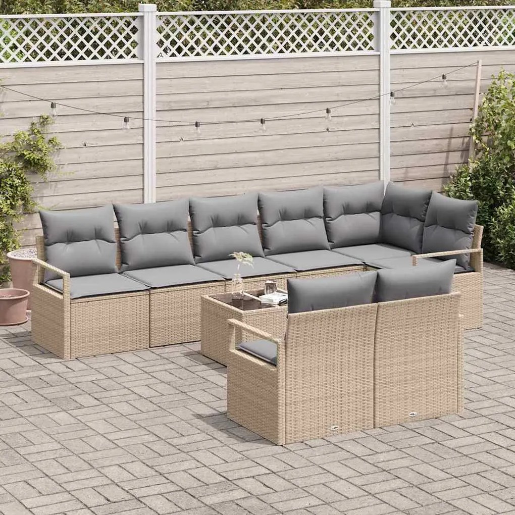 vidaXL Σετ Καναπέ Κήπου με μαξιλάρι 9 pcs Μπέζ και Ανοιχτό Γκρι