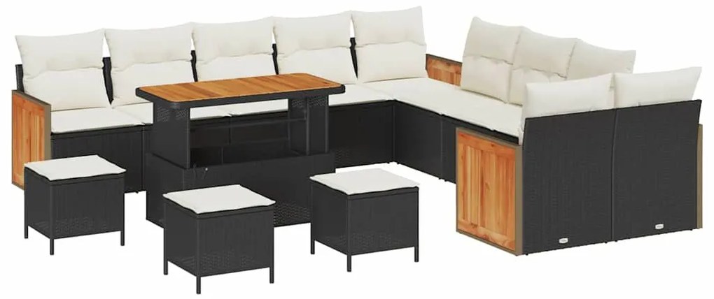 vidaXL Σετ Καναπέ Κήπου 18 pcs Μαύρο και Κρέμα συνθετικό ρατάν