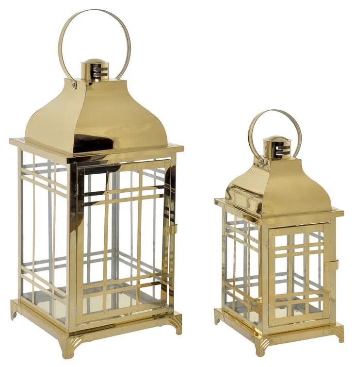 Σετ φαναριών DKD Home Decor Χρυσό Μέταλλο Κρυστάλλινο 22 x 22 x 49 cm 22 x 22 x 57 cm (2 Τεμάχια)