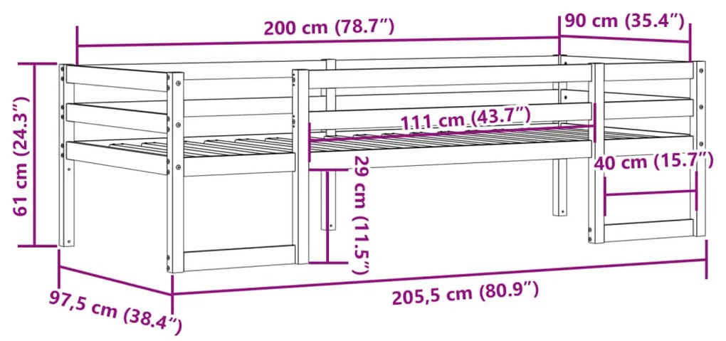 ΠΛΑΙΣΙΟ ΠΑΙΔΙΚΟΥ ΚΡΕΒΑΤΙΟΥ ΚΑΦΕ 90X200 ΕΚ. ΜΑΣΙΦ ΞΥΛΟ ΠΕΥΚΟΥ 846866