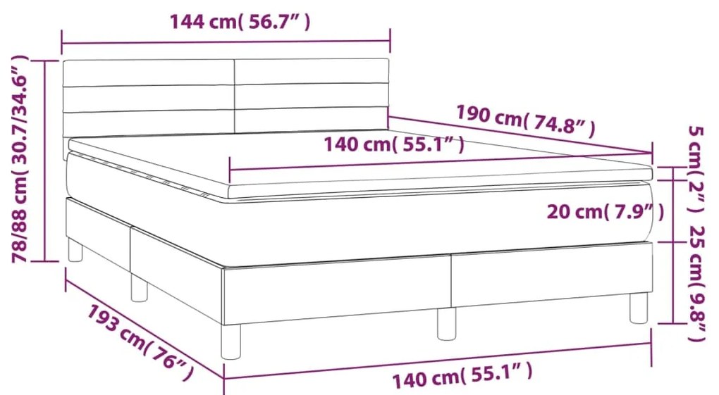 ΚΡΕΒΑΤΙ BOXSPRING ΜΕ ΣΤΡΩΜΑ &amp; LED ΣΚ.ΓΚΡΙ 140X190 ΕΚ ΥΦΑΣΜΑΤΙΝΟ 3133790