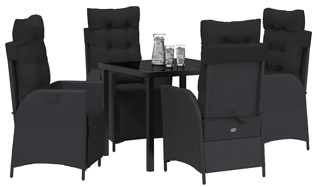 vidaXL Σέτ φαγητού για κήπο με μαξιλάρι 5 pcs Μαύρο συνθετικό ρατάν
