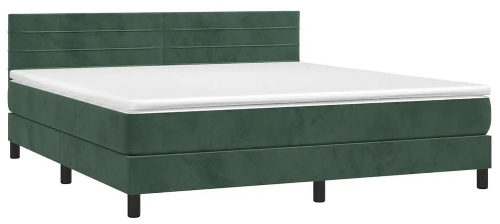 Κρεβάτι Boxspring με Στρώμα &amp; LED Σκ. Πράσινο 180x200εκ Βελούδο - Πράσινο