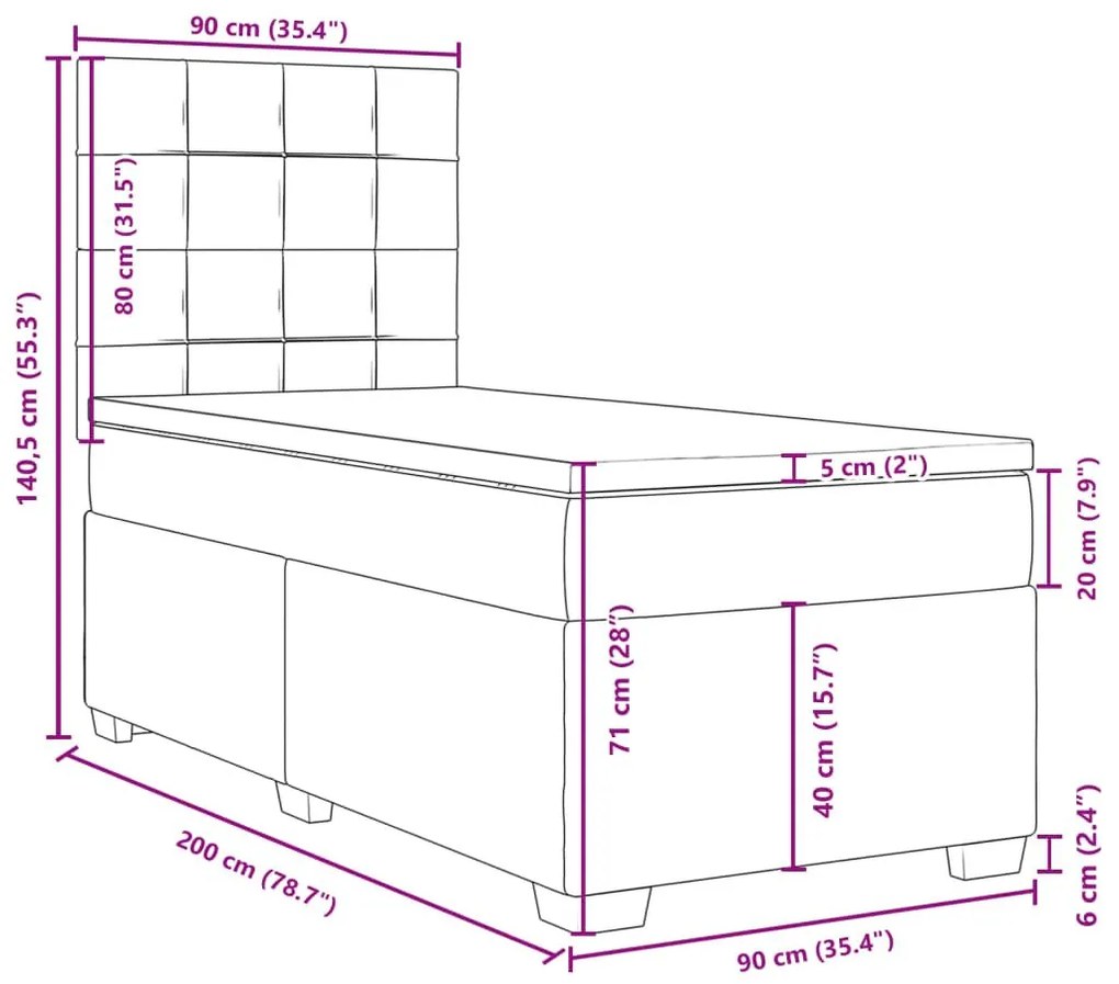 Κρεβάτι Boxspring με Στρώμα Κρεμ 90x200 εκ.Υφασμάτινο - Κρεμ