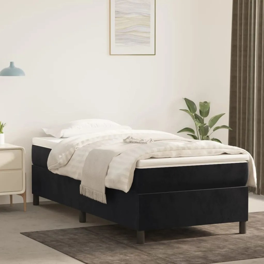 vidaXL Κρεβάτι Boxspring με Στρώμα Μαύρο 100x200 εκ. Βελούδινο