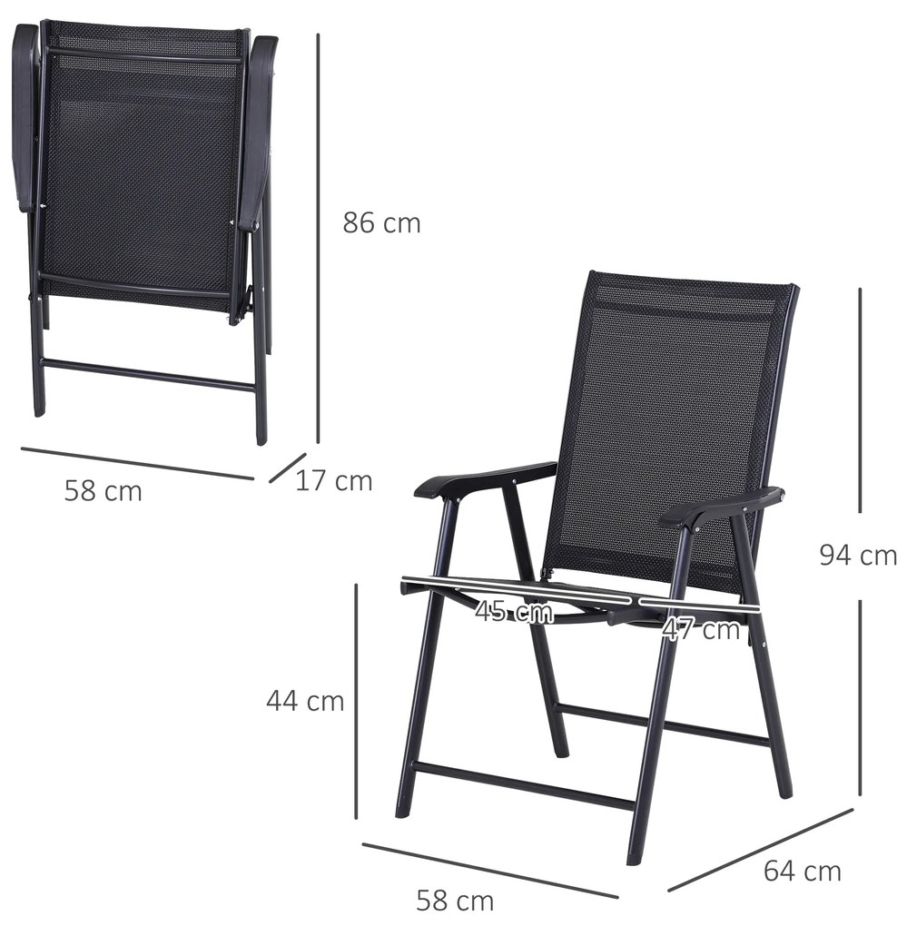 Outsunny Πτυσσόμενη Καρέκλα με Μπράτσα Σετ 2 τεμαχίων Καρέκλα Κάμπινγκ Καρέκλα Ψαρέματος Μεταλλική Μαύρη 58 x 64 x 94 cm