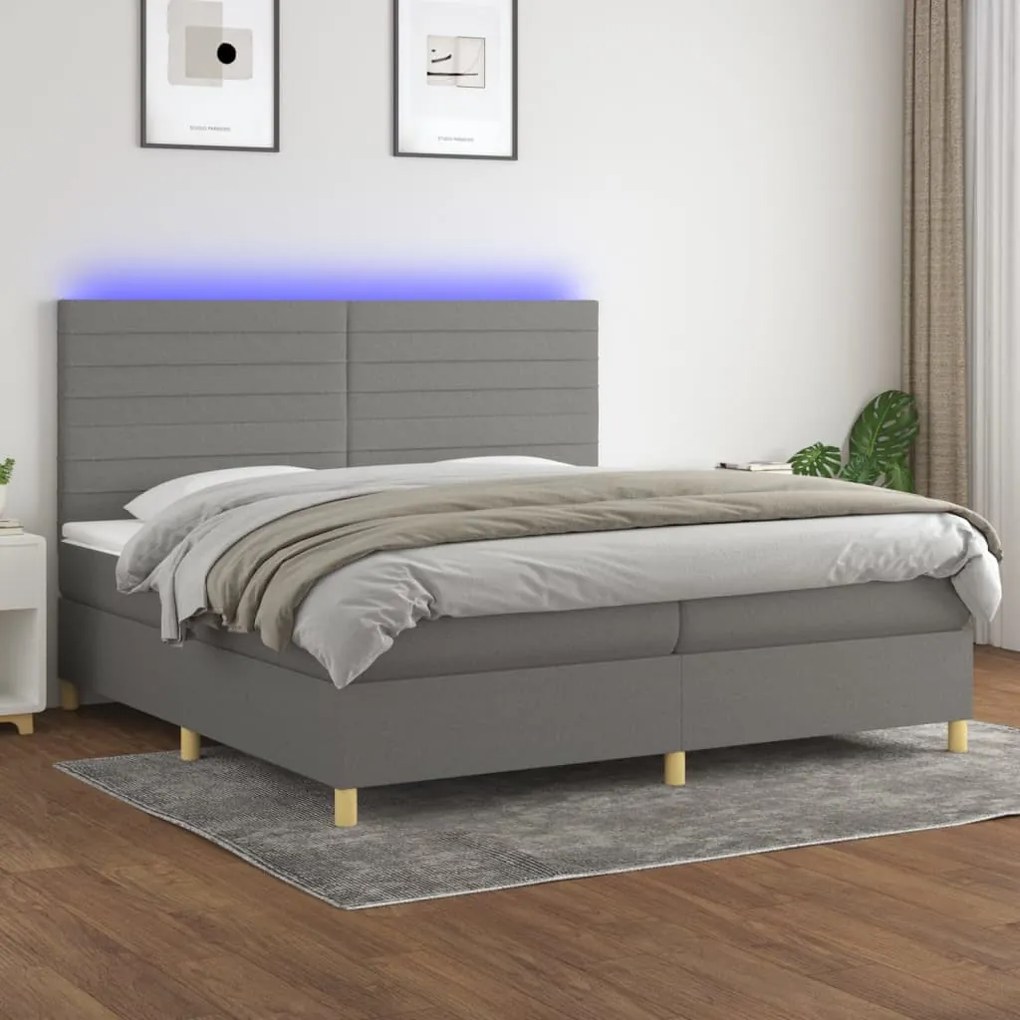 Κρεβάτι Boxspring με Στρώμα &amp; LED Σκ.Γκρι 200x200εκ. Υφασμάτινο