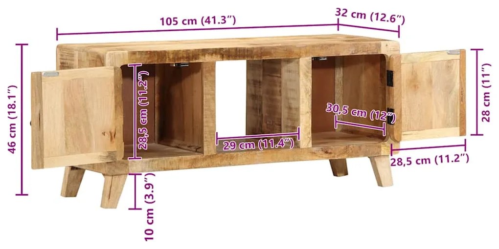 ΝΤΟΥΛΑΠΙ ΤΗΛΕΟΡΑΣΗΣ  105X46X32 CM ΜΑΣΙΦ ΞΥΛΟ ΑΚΑΤΕΡΓΑΣΤΟ ΜΑΝΓΚΟ 4104521