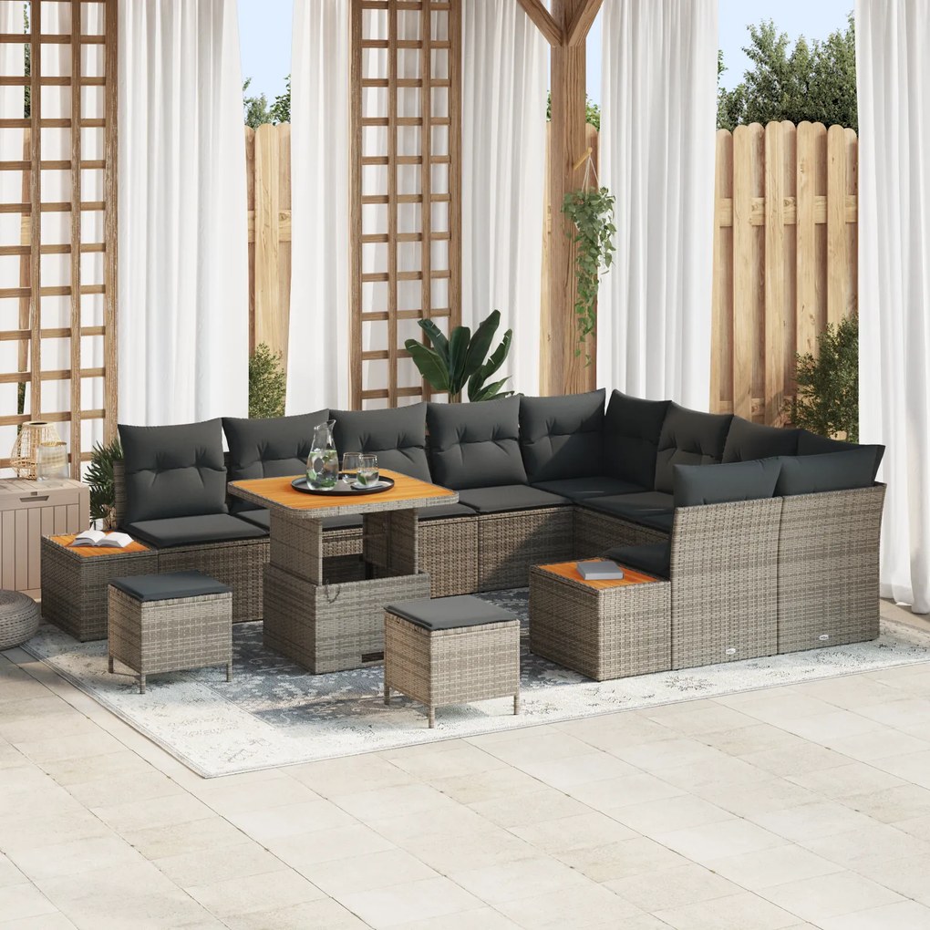 vidaXL Σετ Καναπέ Κήπου με μαξιλάρι 12 pcs Γκρι Πολυ ράταν