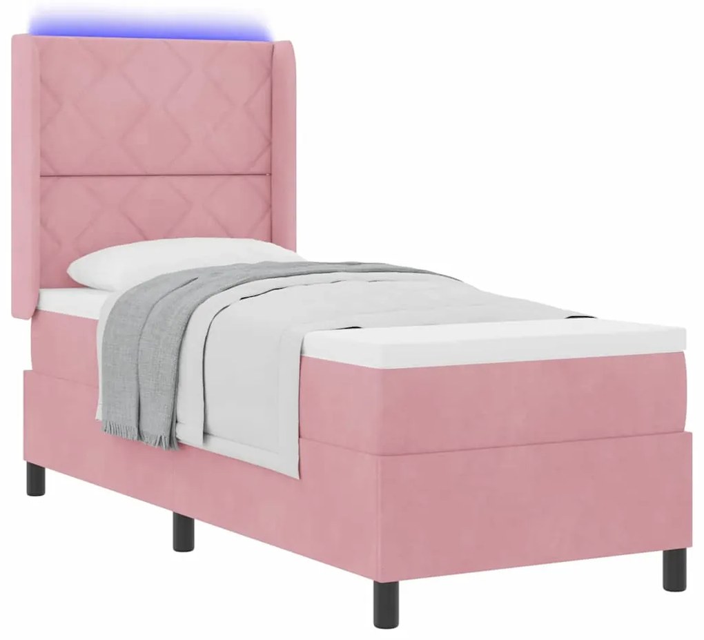 vidaXL Κρεβάτι Box Spring LED με Στρώμα Ροζ 80 x 200 cm Βελούδο