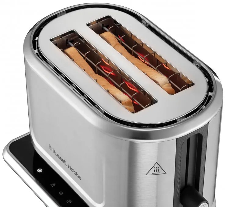 Τοστιέρα ψωμιού Russell Hobbs Attentiv 26210-56, 1640W, 2 φέτες, 6 στάδια, κεντράρισμα, έλεγχος αφής, LED, αποθήκευση, υψηλή ανύψωση, χωρίς BPA και PFAS, Inox/μαύρο