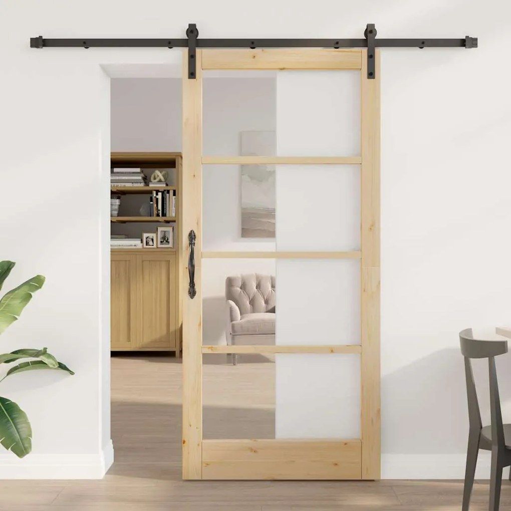 vidaXL Συρόμενη Πόρτα Χειροκίνητος Καφέ 93 x 202 cm Ξύλο και μέταλλο