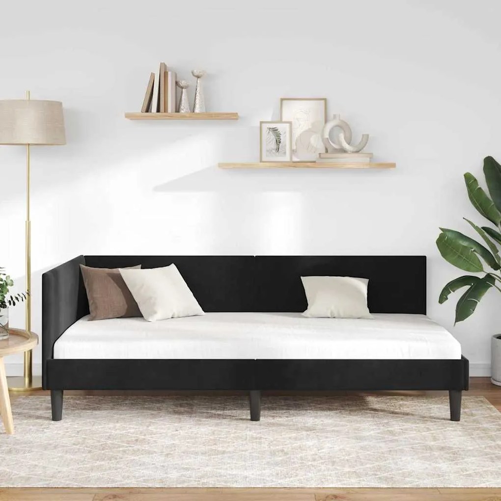 vidaXL Κρεβάτι Γωνίας Μαύρο 80 x 200 cm Βελούδο και Εργοστασιακό ξύλο