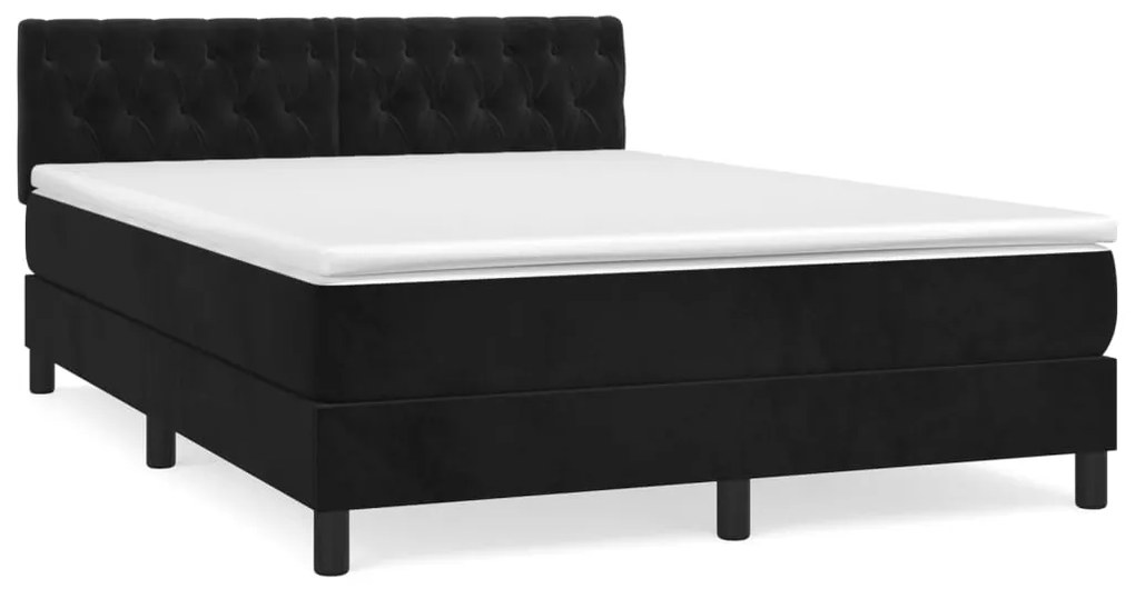 vidaXL Κρεβάτι Boxspring με Στρώμα Μαύρο 140x200 εκ. Βελούδινο