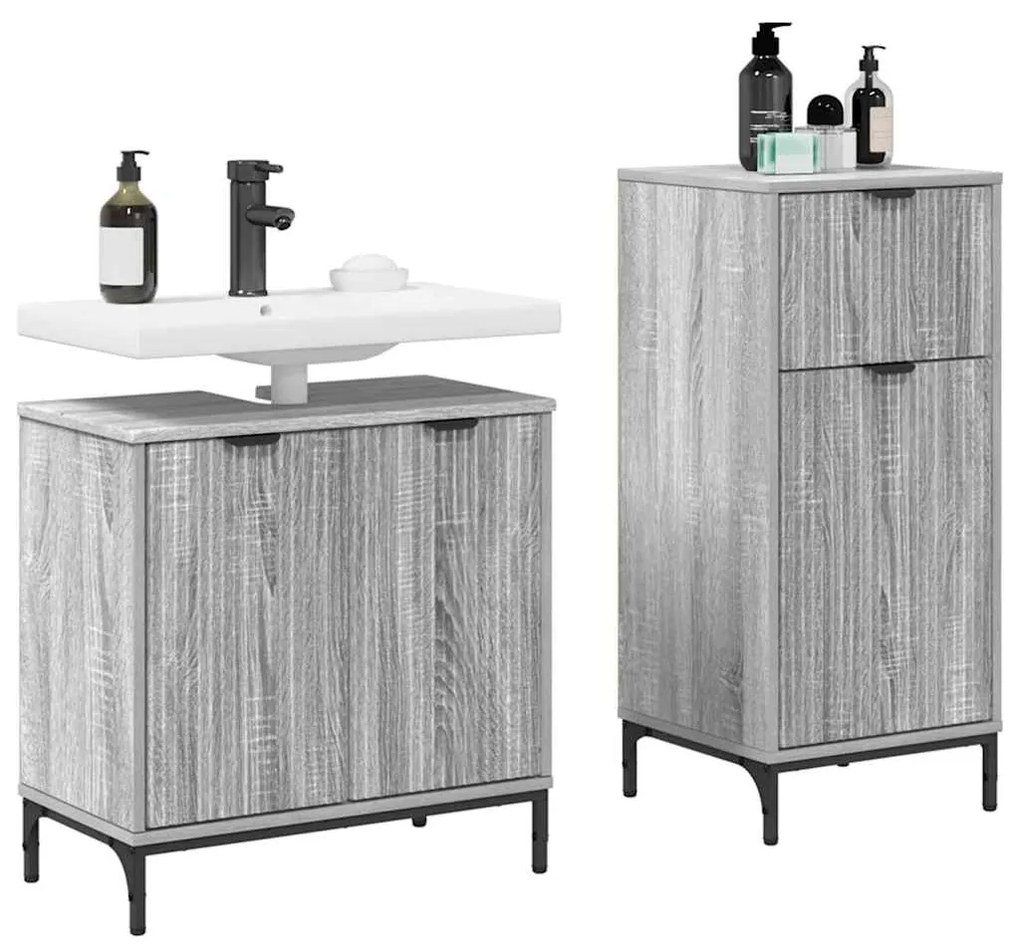 vidaXL Σετ Επίπλων Μπάνιου με ράφι 2 pcs Γκρι sonoma 39.5 x 36 x 88 εκ