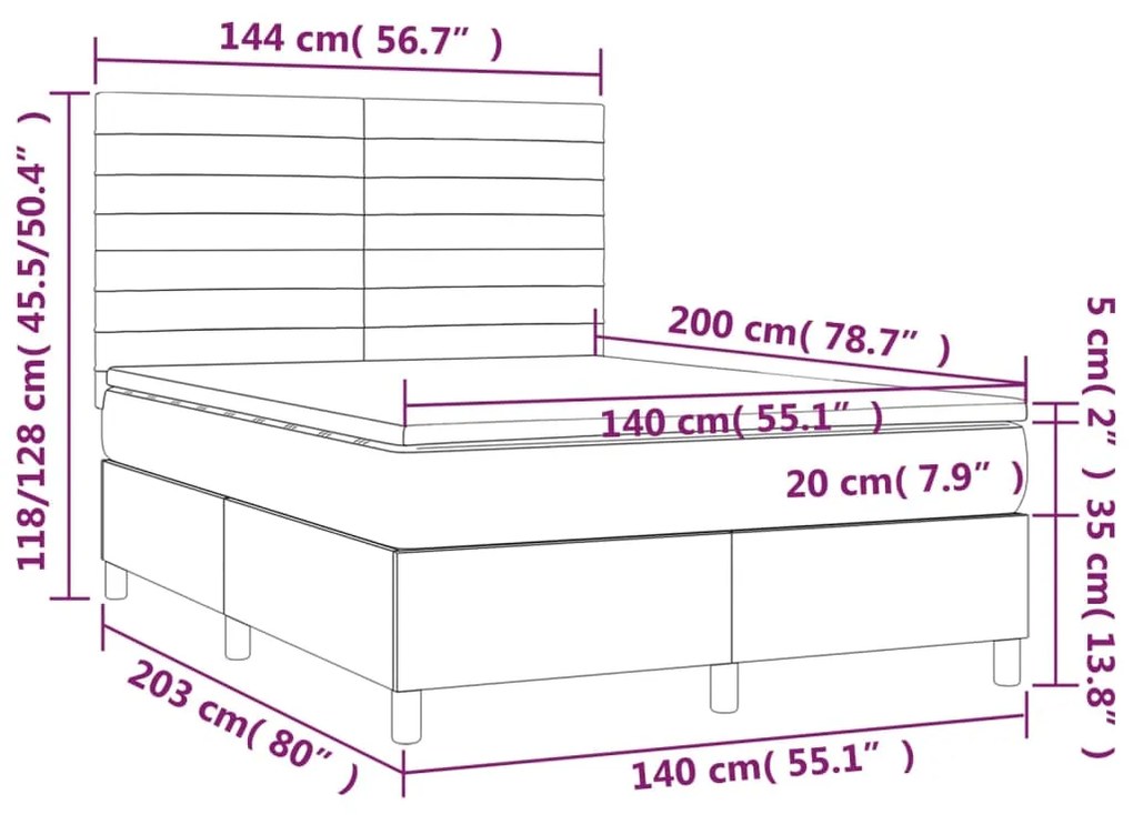 Κρεβάτι Boxspring με Στρώμα &amp; LED Μαύρο 140x200 εκ. Υφασμάτινο - Μαύρο