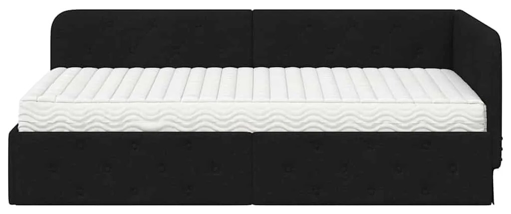 vidaXL Κρεβάτι Γωνίας με στρώμα με κεφαλάρι Μαύρο 90 x 200 cm ύφασμα