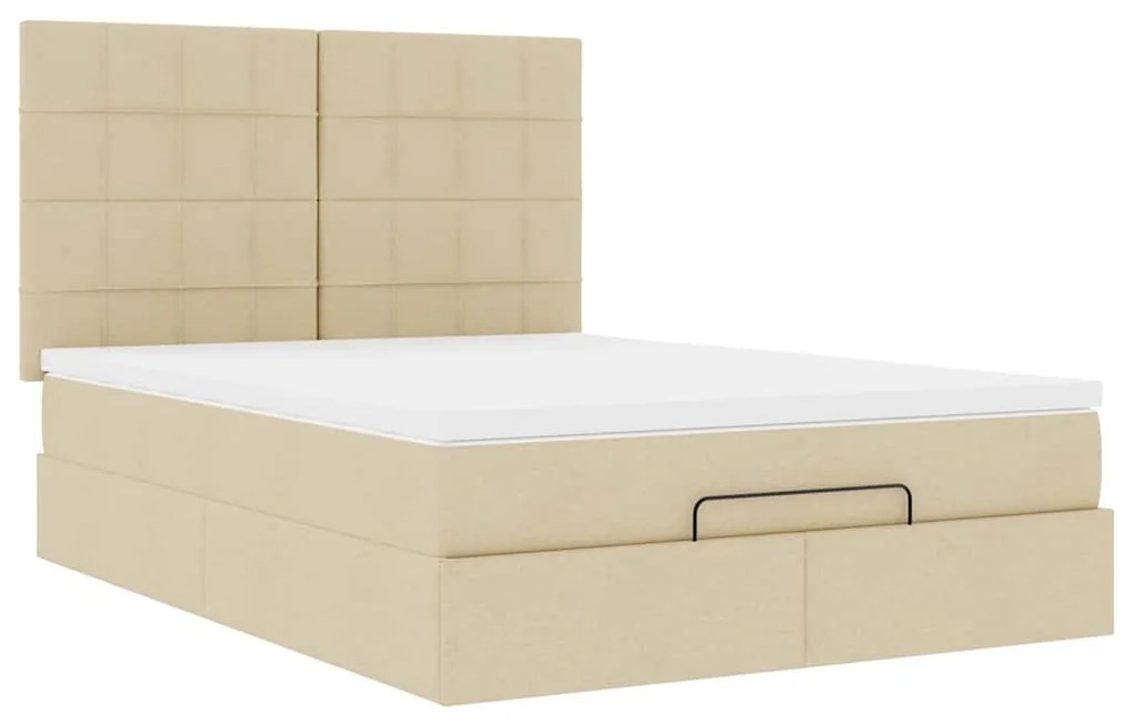 vidaXL Οθωμανικό κρεβάτι με στρώμα Cream 140x190cm ύφασμα